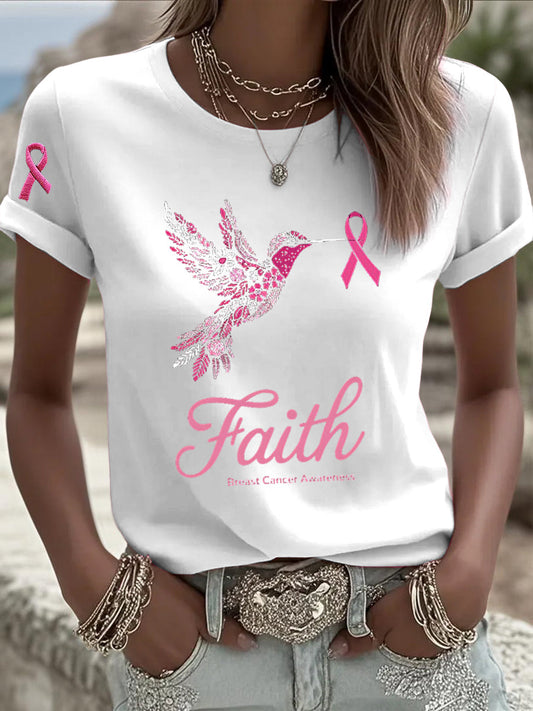 Damska różowa wstążka Hummingbird Casual T-Shirt