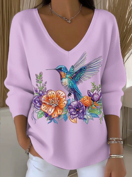 Damski Vintage Hummingbird kwiatowy góra z dekoltem w szpic