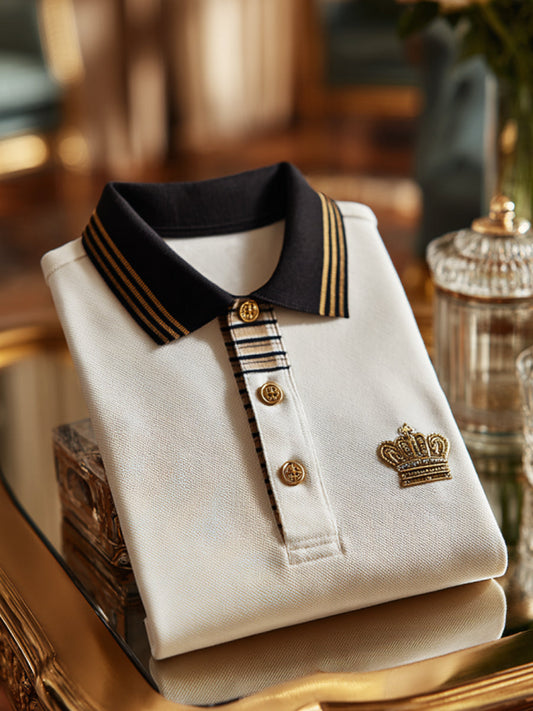 Koszulka polo z krótkim rękawem retro Royal Crest Patchwork Business