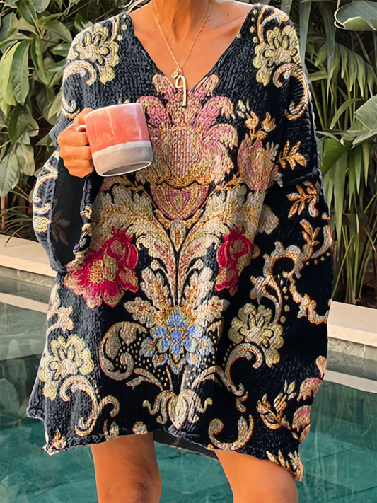 Damski sweter z dekoltem w szpic w stylu vintage