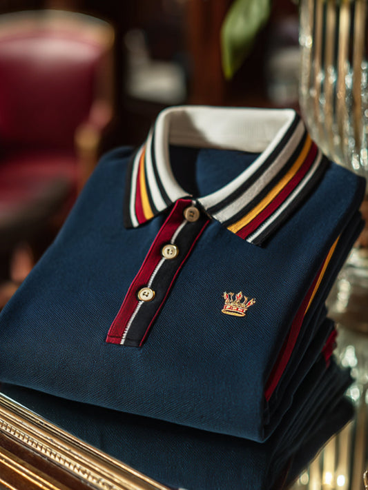 Koszulka polo z krótkim rękawem retro Royal Stripe Patchwork Business