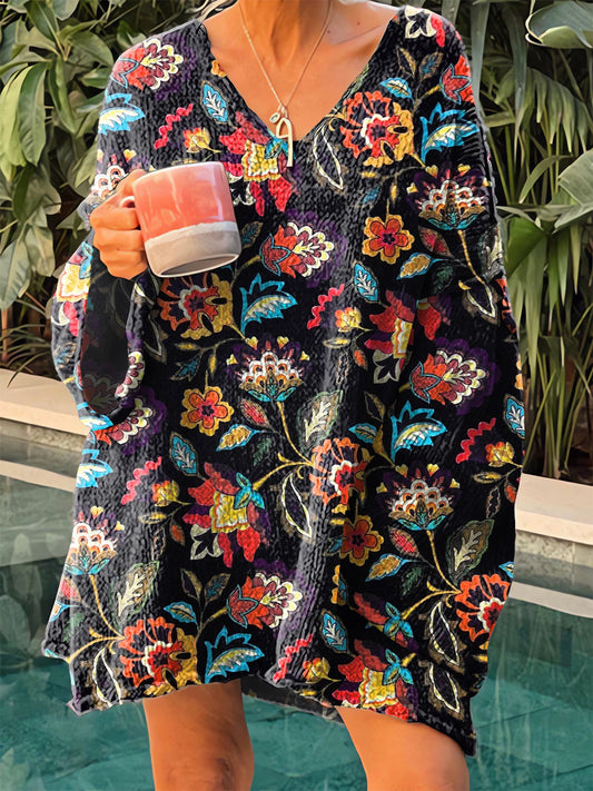 Damski sweter z dekoltem w kwiaty w stylu vintage