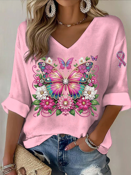 Damski różowy motyl góra z dekoltem w szpic
