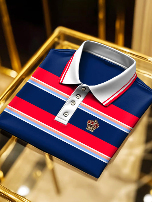 Klasyczna męska koszulka polo z krótkim rękawem i kolorowymi paskami