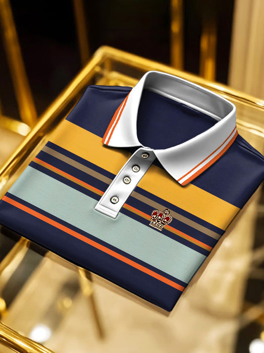 Męska koszulka polo z krótkim rękawem w paski Patchwork Classic Business