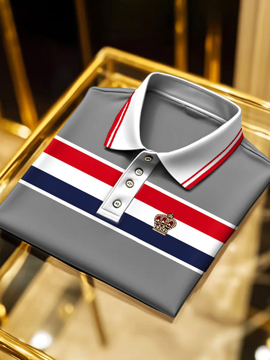 Męska klasyczna koszulka polo w paski z krótkim rękawem w stylu vintage