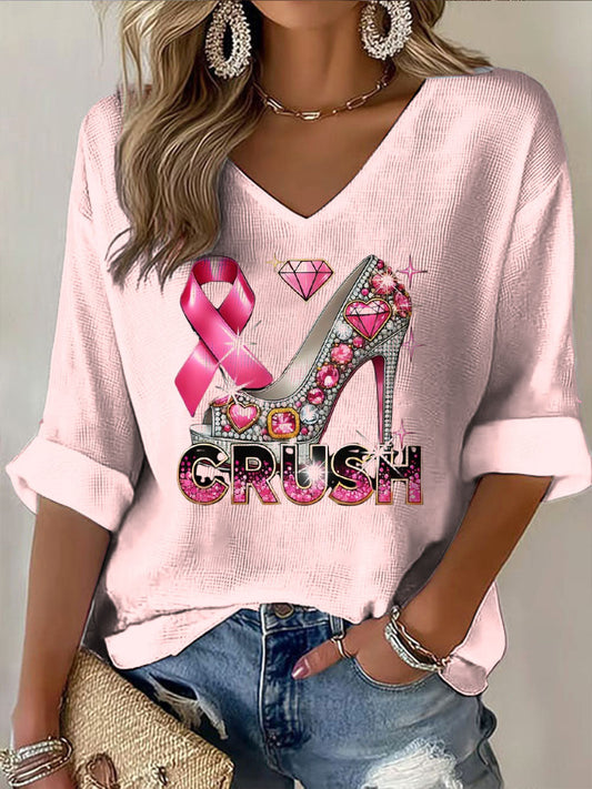 Damski dekolt w serek z długim rękawem na wysokim obcasie wzór butów