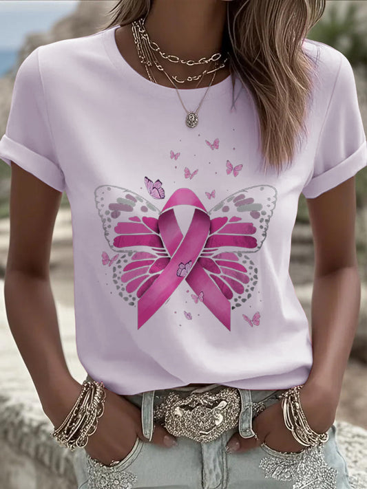 Różowa kokardka Casual krótka koszulka