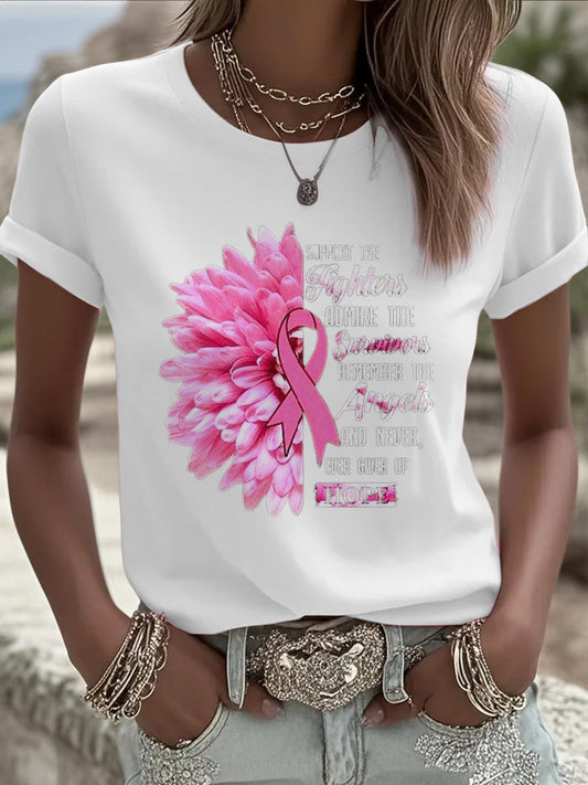 Różowy kwiat Casual krótki T-shirt