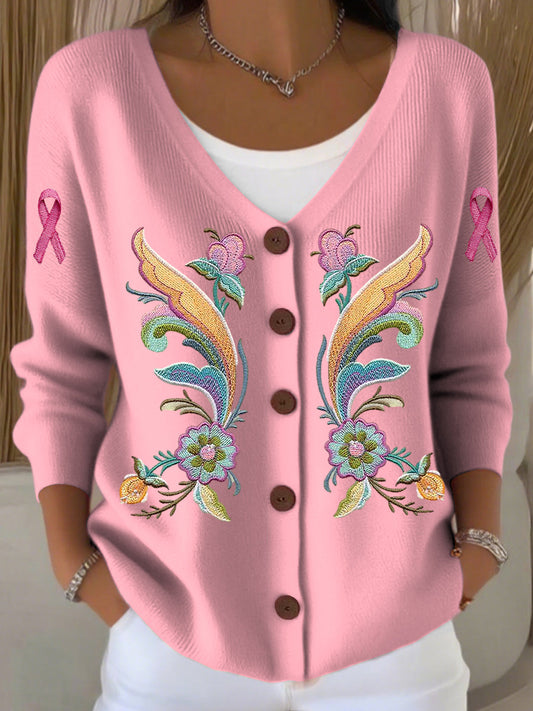 Damski sweter z dzianiny w stylu vintage, symetryczny z kwiatowym dekoltem w szpic