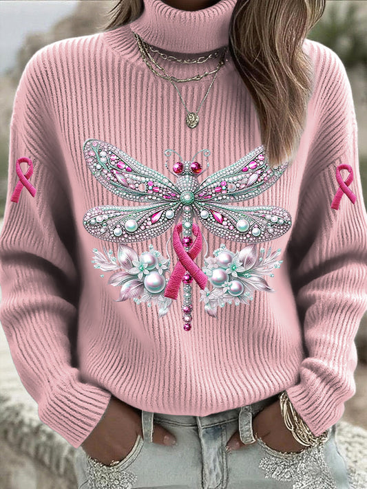 Damski różowy sweter z golfem Dragonfly