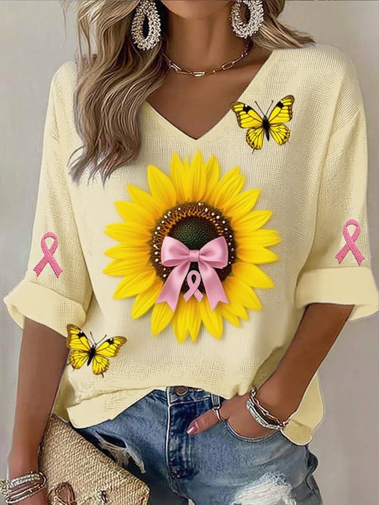 Damska wstążka z rakiem piersi z nadrukiem bawełnianym top