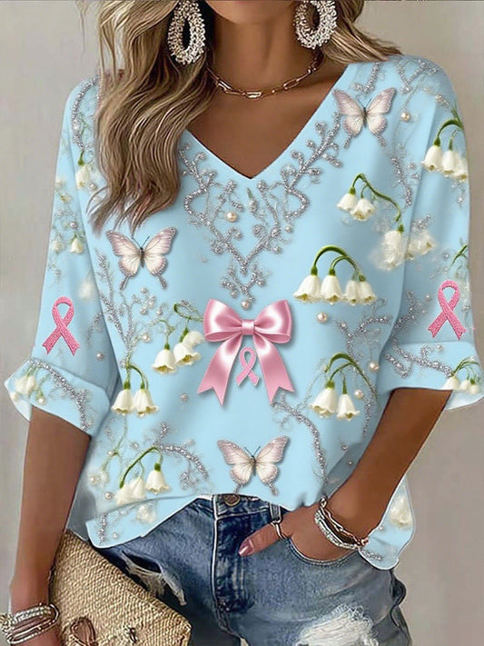 Damska wstążka z rakiem piersi z nadrukiem bawełnianym top