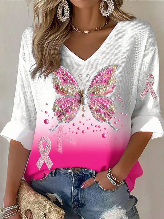 Damska wstążka z rakiem piersi z nadrukiem bawełnianym top