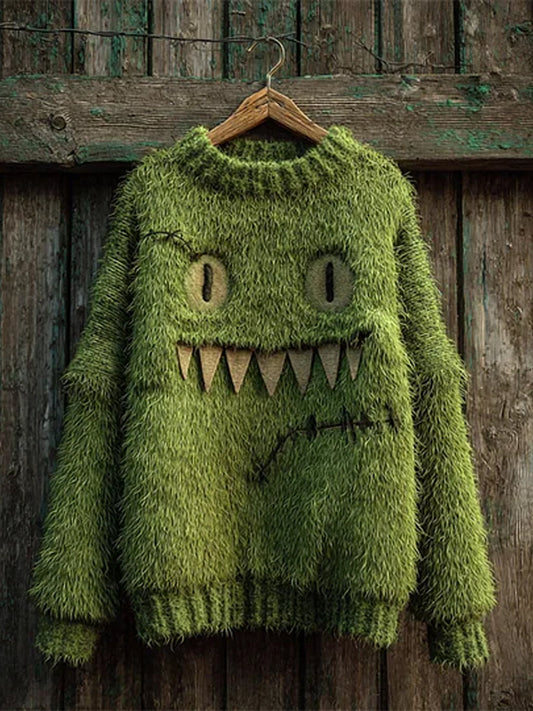 Damski sweter w stylu retro czarny kot z nadrukiem