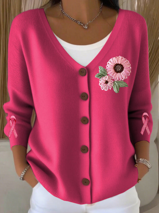 Damski kardigan z dzianiny w stylu vintage z kwiatowym dekoltem w szpic