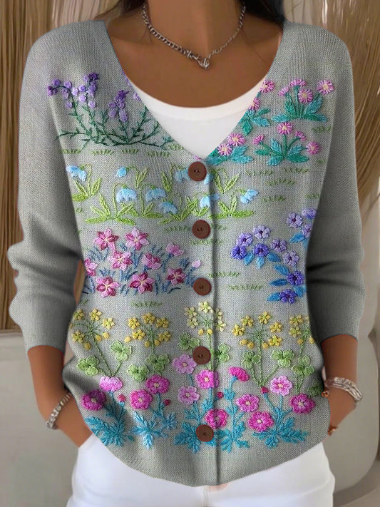 Damski kardigan w stylu vintage z kwiatowym dekoltem w szpic