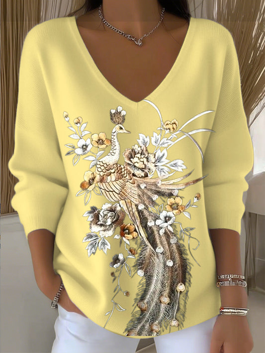 Damski paw haftowane sweter z dekoltem w serek