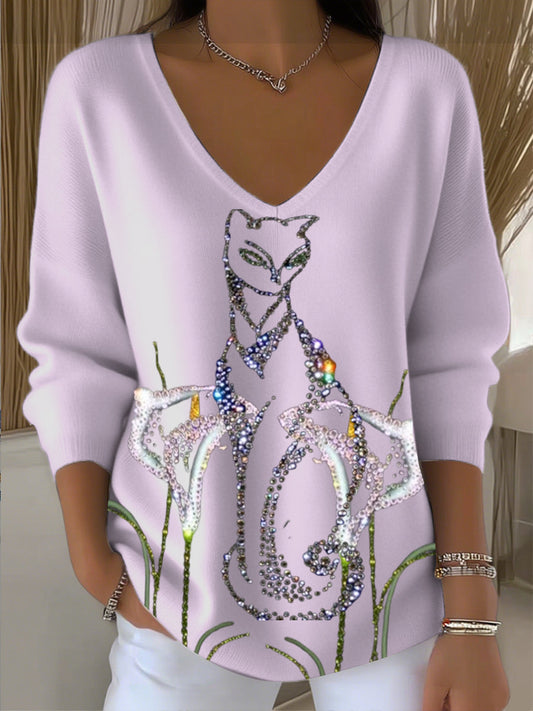 Damski diamentowy sweter z dekoltem w szpic