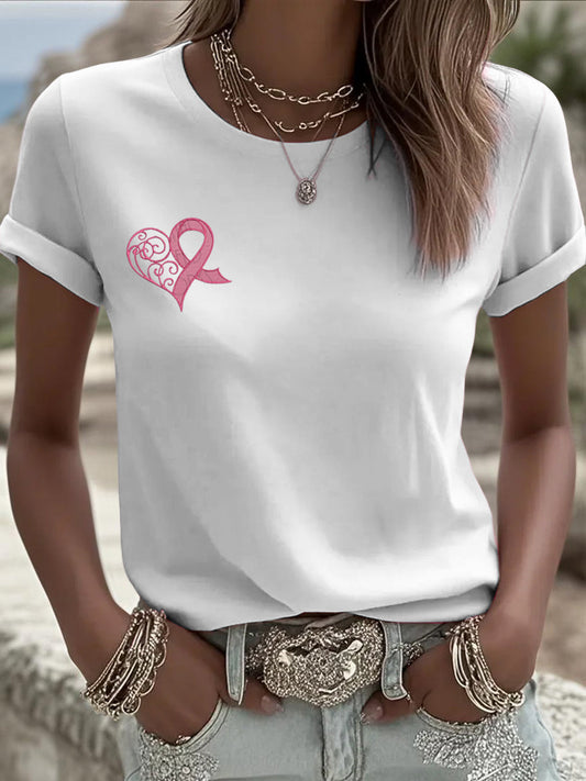 Damska biała minimalistyczna mała etykieta z nadrukiem w kształcie serca z krótkim rękawem