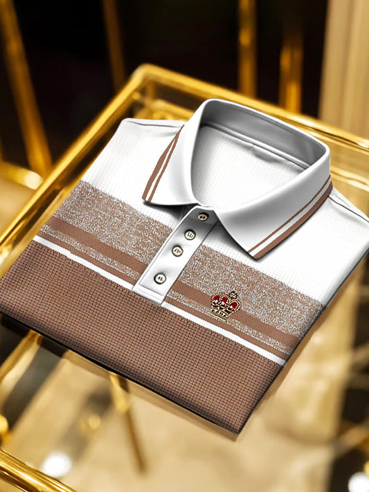 Męska brązowa teksturowana koszula POLO