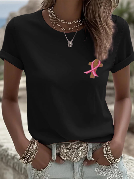 Damska minimalistyczna mała wstążka z nadrukiem swobodna koszula z krótkim rękawem