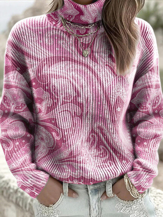 Damski różowy sweter golfowy z nadrukiem dziedzictwa