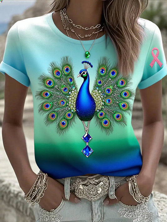 Damska bawełniana koszulka z nadrukiem wstążki raka piersi