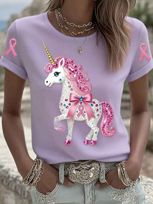 Damska bawełniana koszulka z nadrukiem wstążki raka piersi