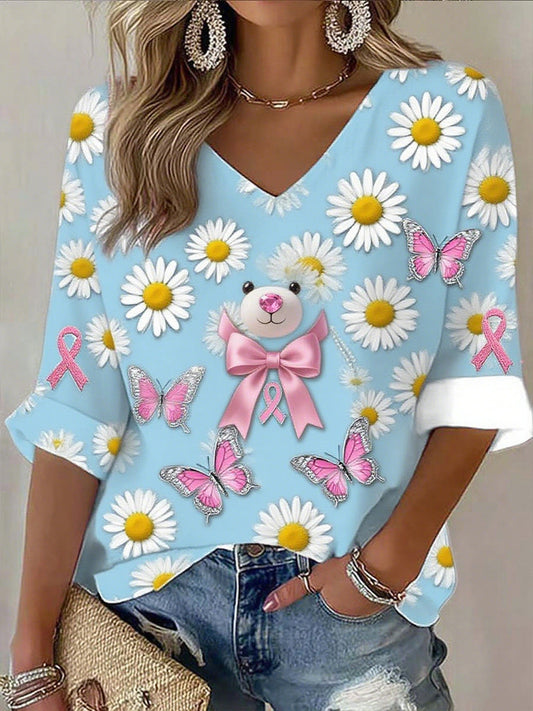 Damska wstążka z rakiem piersi z nadrukiem bawełnianym top