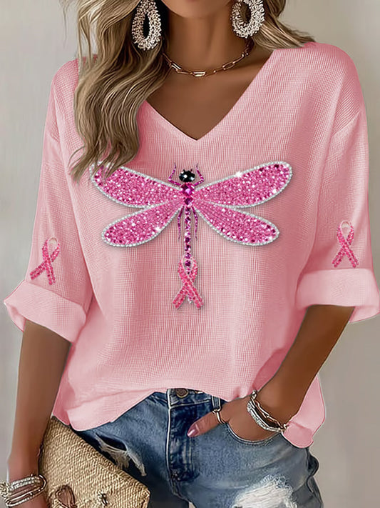 Damska wstążka z rakiem piersi z nadrukiem bawełnianym top