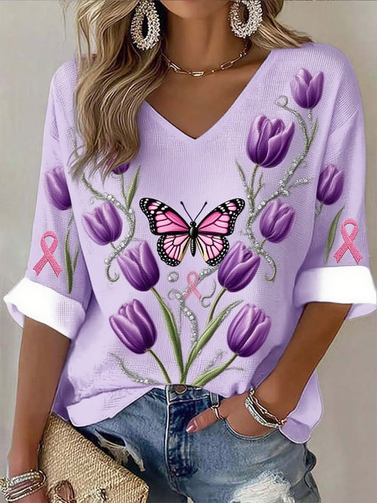 Damska wstążka z rakiem piersi z nadrukiem bawełnianym top