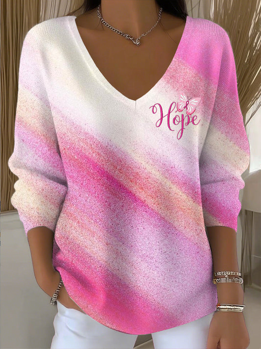 Damski Vintage Gradient Różowy Artystyczny Top z dekoltem w szpic