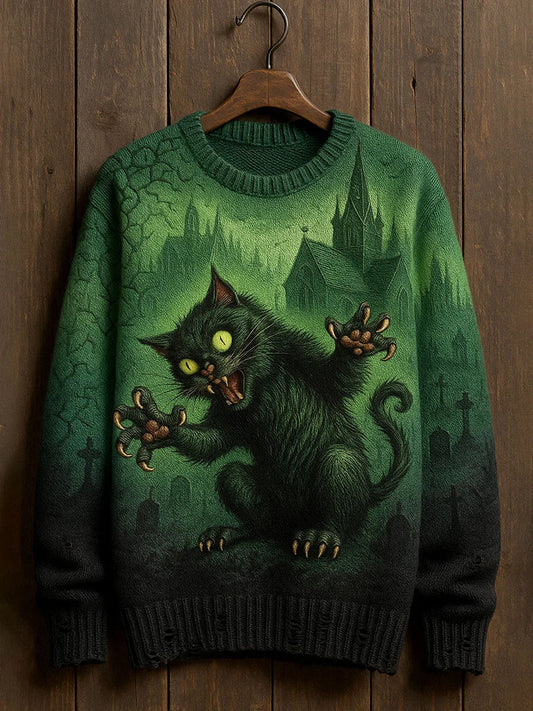 Vintage abstrakcyjny sweter z nadrukiem zwierząt na co dzień