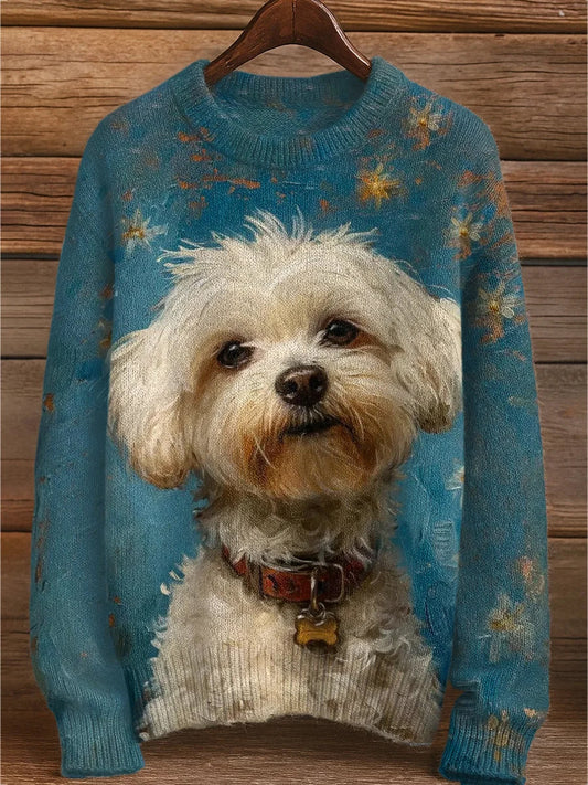 Vintage abstrakcyjny sweter z nadrukiem zwierząt na co dzień