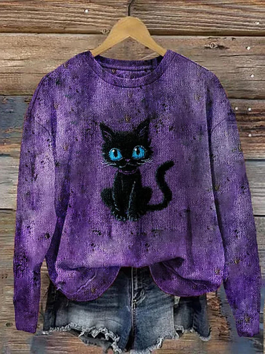 Vintage abstrakcyjny sweter z nadrukiem zwierząt na co dzień