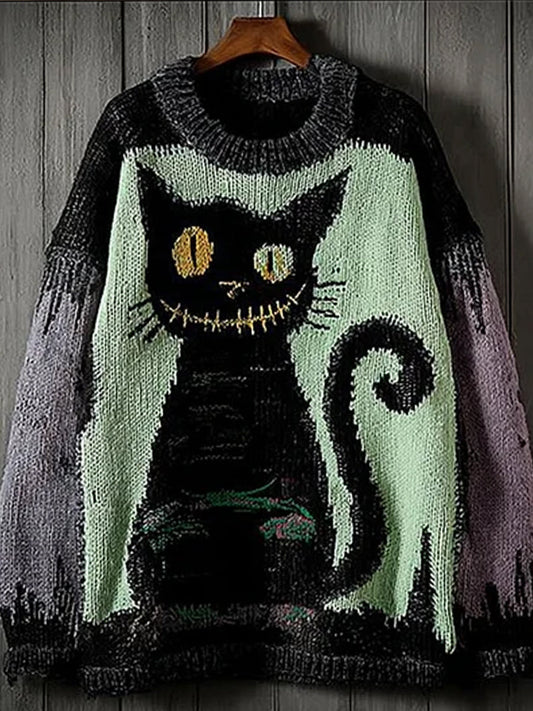 Vintage abstrakcyjny sweter z nadrukiem zwierząt na co dzień