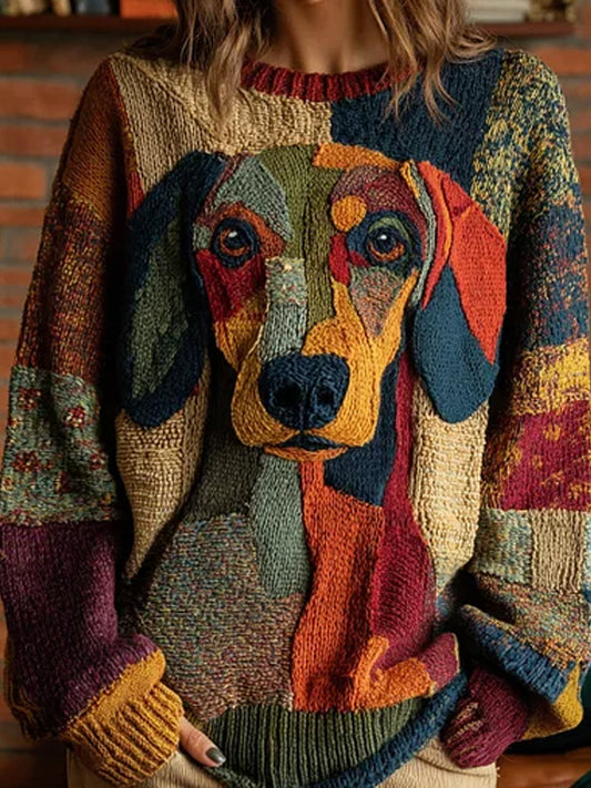 Vintage abstrakcyjny sweter z nadrukiem zwierząt na co dzień