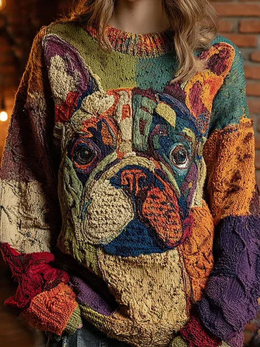 Vintage abstrakcyjny sweter z nadrukiem zwierząt na co dzień