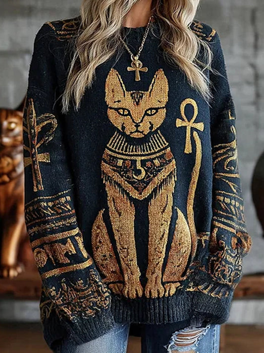 Vintage abstrakcyjny sweter z nadrukiem zwierząt na co dzień