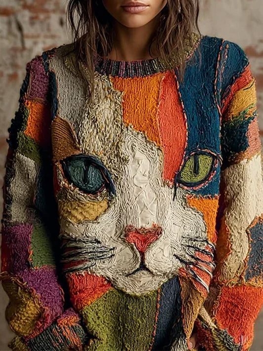 Vintage abstrakcyjny sweter z nadrukiem zwierząt na co dzień