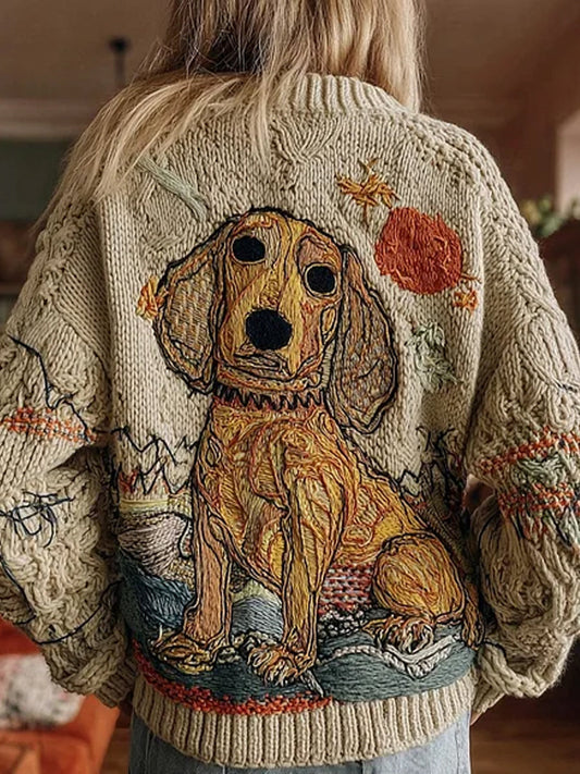 Vintage abstrakcyjny sweter z nadrukiem zwierząt na co dzień