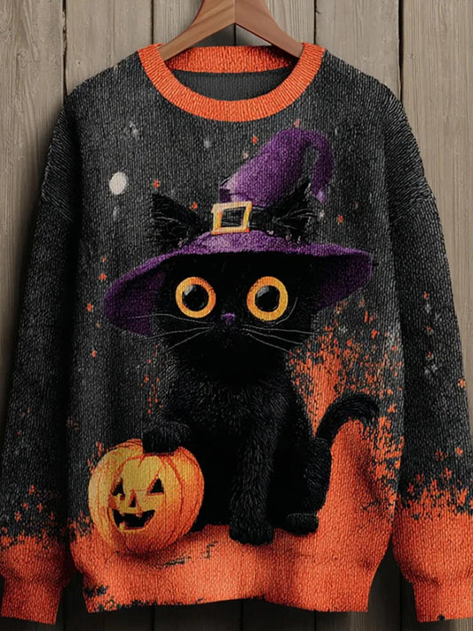 Vintage abstrakcyjny sweter z nadrukiem zwierząt na co dzień