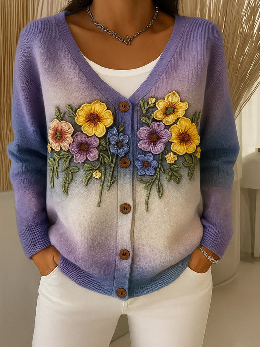 Damski kardigan z nadrukiem w kwiaty w stylu vintage