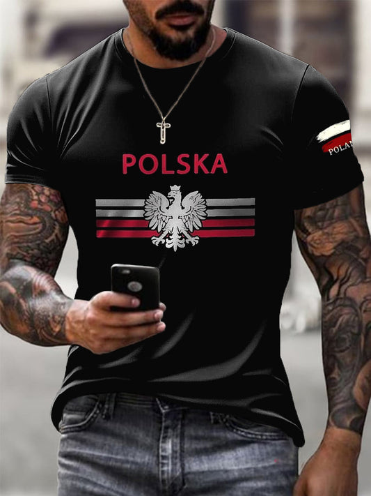 Męska flaga polska Logo Czarna casualowa koszulka