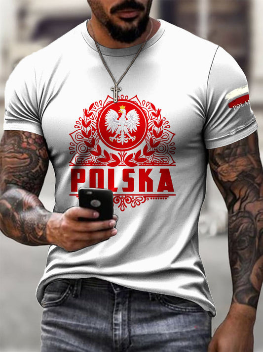 Męska biała koszulka z białą flagą