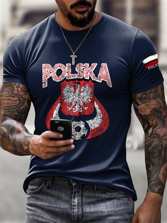 Męska koszulka z nadrukiem w stylu vintage w stylu polskim