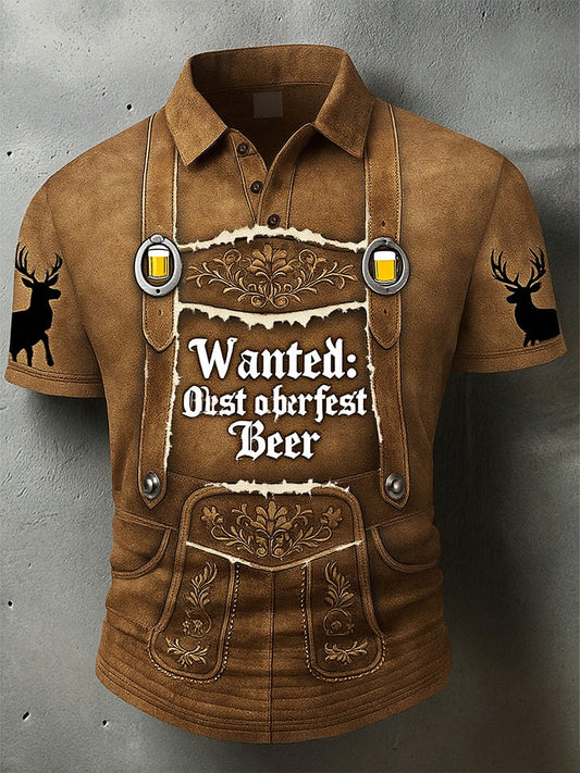 Vintage męska koszulka polo z rękawem Oktoberfest Deerskin Art Print