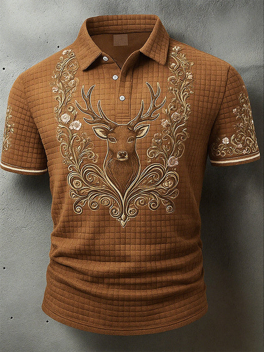 Vintage męska koszulka polo z rękawem Oktoberfest Deerskin Art Print