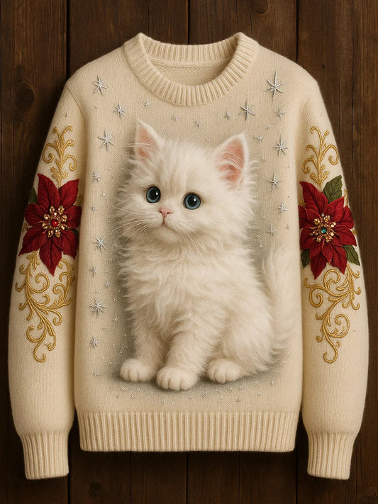 Wygodny sweter na co dzień dla kobiet w stylu vintage z nadrukiem zwierząt